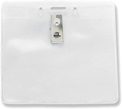 Clear Vinyl Horizontal Badge Holder With Clip And Slot/Chain Holes - Event Size - 100/Pkg.