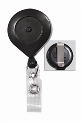 Black Round Badge Reel with Quick Lock and Release Button, Reinforced Vinyl Strap & Slide Type Belt Clip - 100/Pkg.